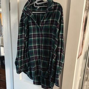 Green and Pink Plaid Button-Up Shirt